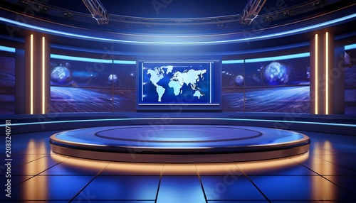 3d virtual news studio background 3d rendering