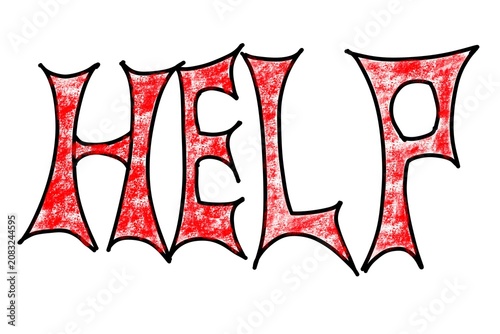 Help Schriftzug in roter Grunge Typografie