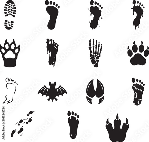 set of black silhouettes of a foot prints