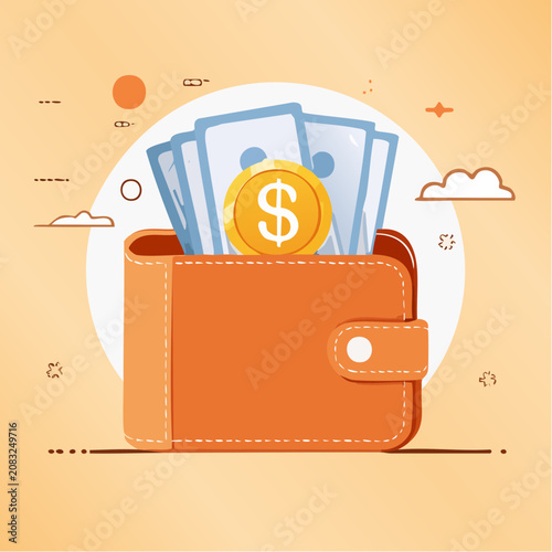 Wallet with money and coin