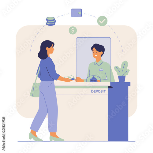 Woman making a deposit at a bank counter