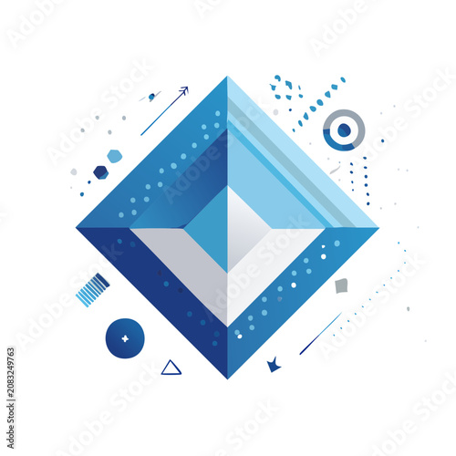 Abstract Geometric Shapes and Lines in Blue and Gray