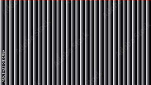 Industrial corrugated metal texture, vertical silver steel ridges, metallic gray striped pattern for architectural background