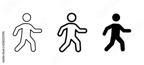 Fotografie Walking Man Icons, Silhouette and Outline Figures, Pedestrian Symbol Set, Vector