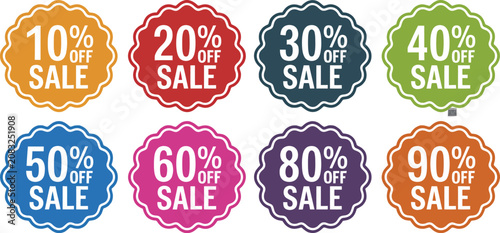 Obraz na płótnie Colorful starburst sale discount badges with percentage labels vector set