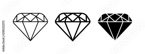 Fotografija Diamond Icons Set: Outline, Filled, and Silhouette Gemstone Graphics for Luxury