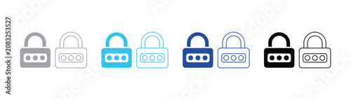 Combination padlock icon vector illustration set with combination security protection mechanical password encryption silhouette isolated authorized mechanism hardware