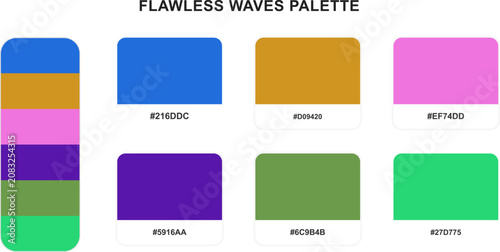 Obraz na plátně Color palette selection containing vibrant shades of blue orange pink purple and green swatches for artistic projects