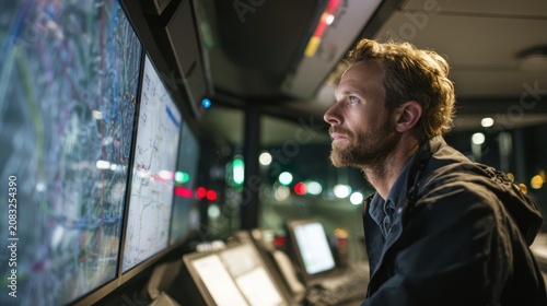 Man monitoring screens in a control room