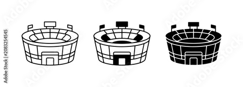 Cuadro en lienzo Sports stadium icon set, football arena vector symbols, 3 black and white stadiu