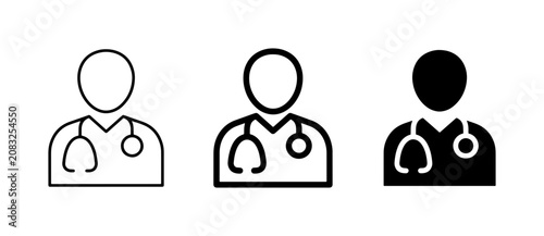 Medical doctor icon set, healthcare professional avatar with stethoscope, 3 vector symbols for clinic and hospital apps