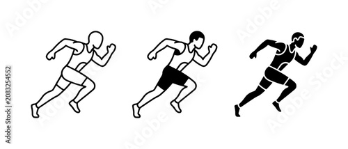 Schilderij op canvas Running man athlete icons set, sprinting male runner vector illustrations, black