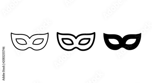 Masquerade Masks, Venetian Carnival Icons, Elegant Party Disguise Symbols, Vector Set
