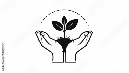 Hands holding a small green plant.