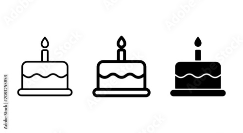 Obraz na plátne Birthday Cake Icons Set, Celebration Dessert Vector Graphics, Sweet Treat Line A