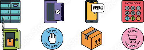 Fotografie Self service pickup and smart locker icon set vector illustration