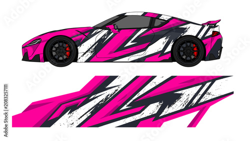 Pink and white angled geometric sport car wrap