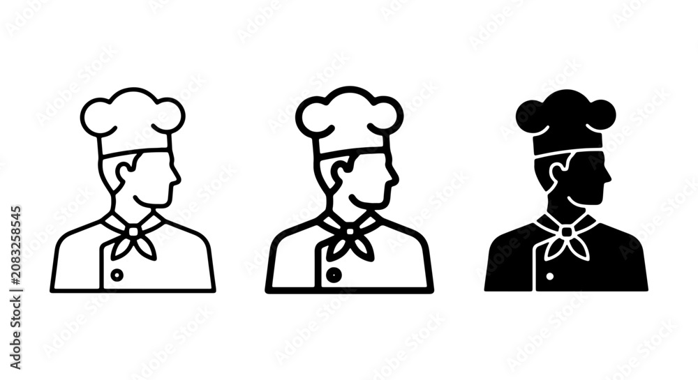 Fototapeta premium Chef Icons Set: Professional Culinary Headwear and Uniform Illustrations for Food Service