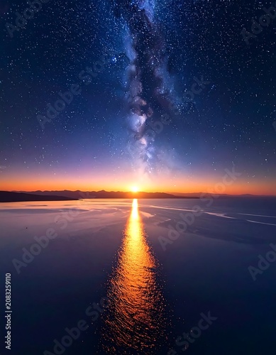 Milky Way Galaxy at Sunset Ocean.