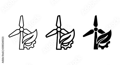 Fotografija Renewable Energy Icons: Wind Turbine, Leaf, Gear Set, Eco-Friendly Technology Gr