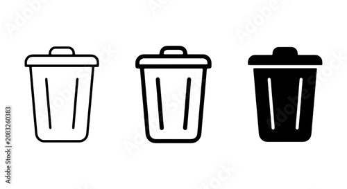 Bild auf Leinwand Trash Can Icons: Simple Line Art, Outline, and Solid Black Vector Graphics