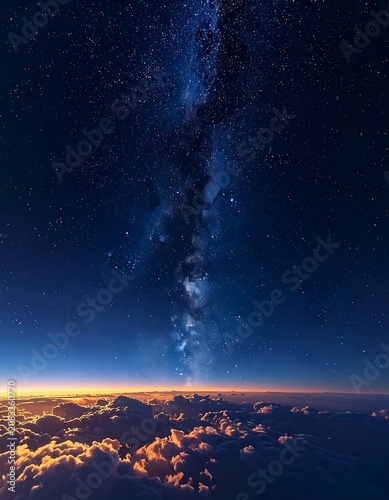 Milky Way Galaxy Above Clouds Horizon.