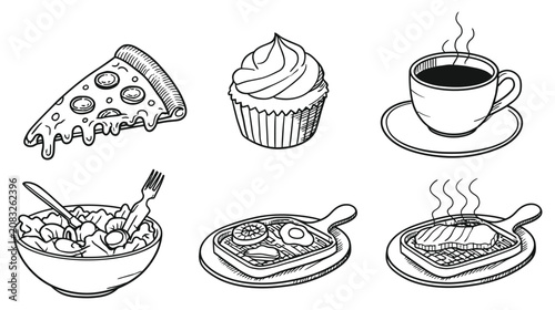 Meal vector icon set showing appetizing restaurant gourmet