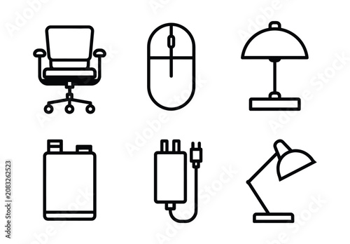 Chair vector icon office furniture and computer equipment set