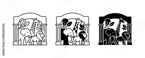 Canvas Print Zoo Entrance Icons: Safari Animals, Elephant, Lion, Giraffe, Wildlife Park Graph