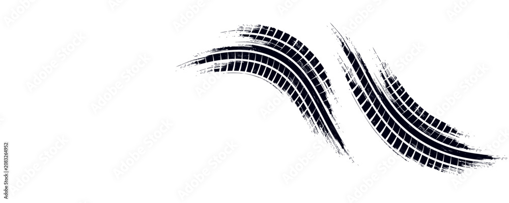 Fototapeta premium Auto tire tread grunge element. Car and motorcycle tire pattern, wheel tyre tread track. Black tyre print.