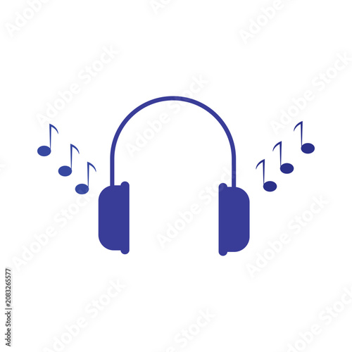 Headphones and music icon. Thin lines