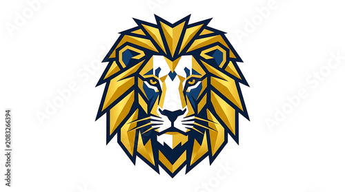 Geometric Lion Head Logo Illustration Featuring Sharp Angular Shapes and Bold Gold Color Palette