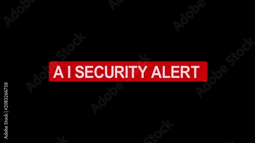 Ai security alert digital warning sign flashing on dark background, futuristic cyber security notification interface, artificial intelligence threat detection system, data