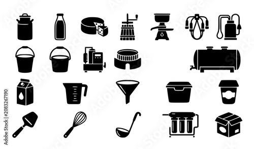 Modern Dairy Equipment Silhouette Vector Icon Pack