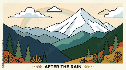 Foto Mountain landscape after rain with rainbow