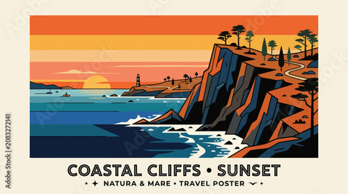 Photography Ocean coastline sunset landscape illustration