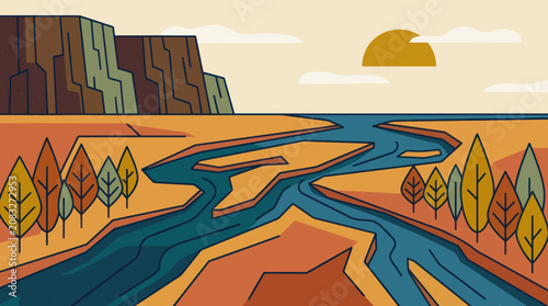 River landscape with cliffs and trees