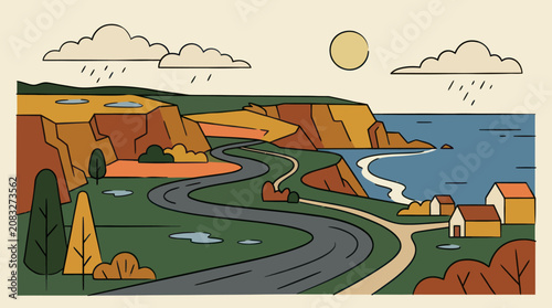 Scenic road by the ocean and cliffs