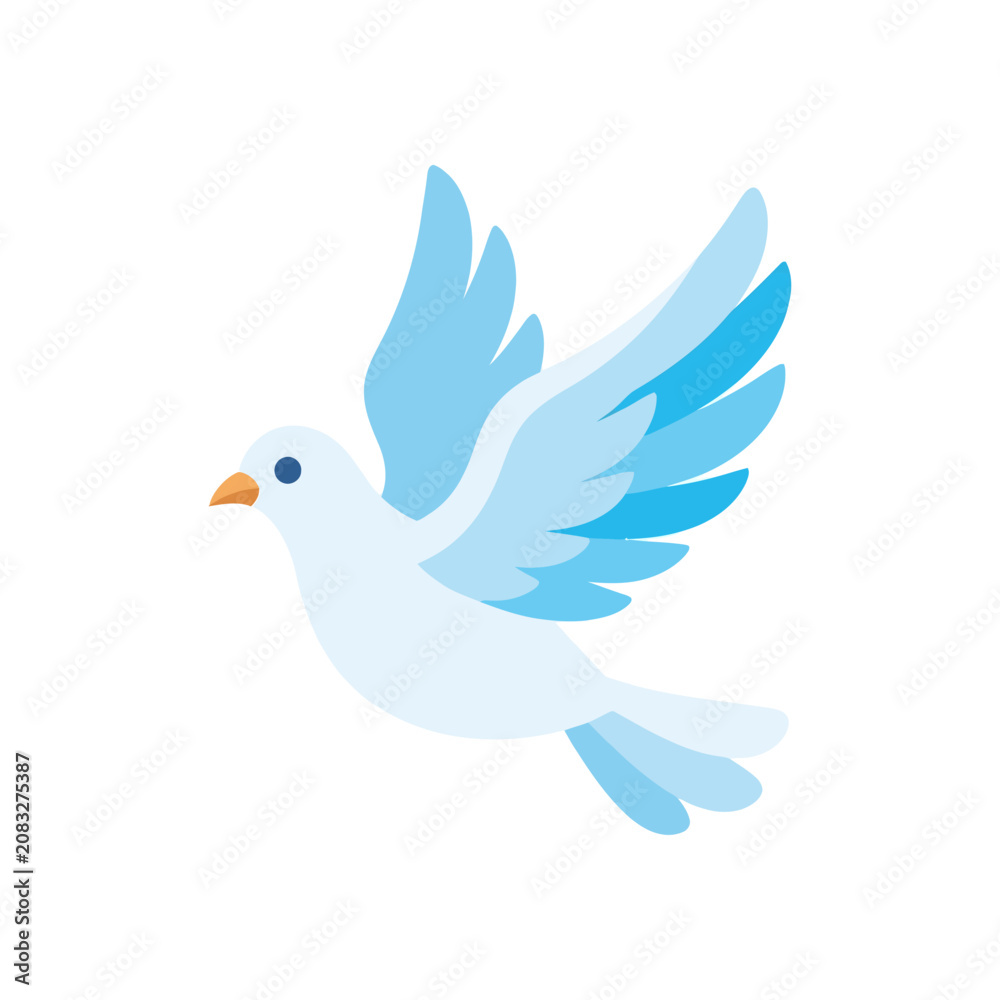 Fototapeta premium Minimalist Flat Blue and White Flying Dove Icon Representing Peace and Freedom