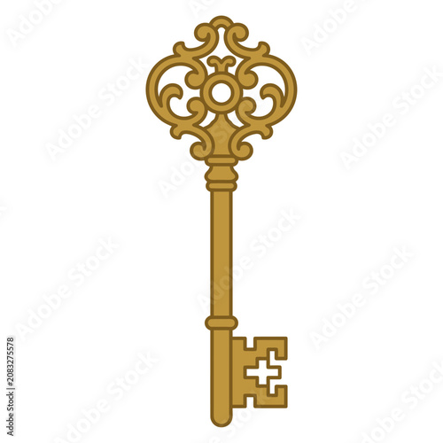 Elegant Vintage Gold Skeleton Key Illustration for Decorative Security and Access Concepts