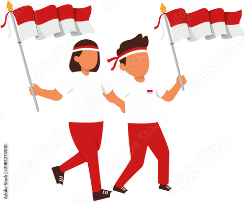 People Holding Indonesian Flag Illustration