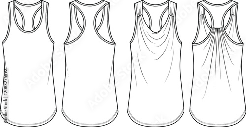 Obraz na plátně Women tank top fashion vector technical sketch with racerback and draped cowl ne