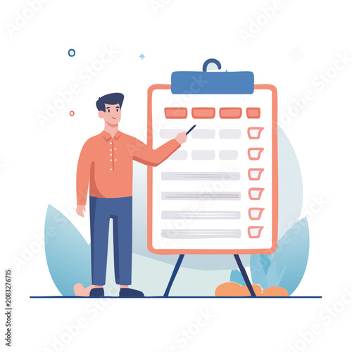 Businessman pointing at checklist on clipboard