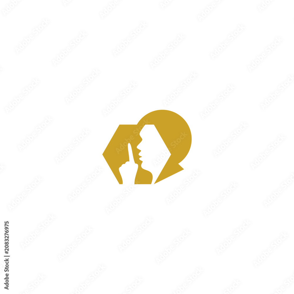 Fototapeta premium Silence is golden, head and hand gesture logo.