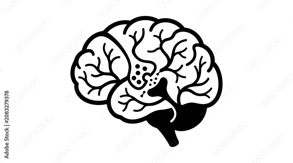 Fototapeta premium Stylized Human Brain Icon, Black and White, Anatomy, Neurology, Medical Symbol