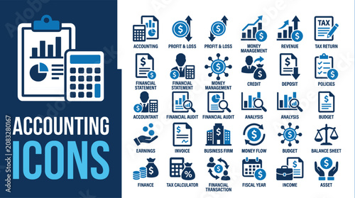 Konstfotografi Accounting icon set for financial statement profit loss money management tax au