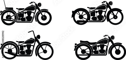 Fotografía Classic motorcycle silhouette icons collection, vintage chopper bikes vector ill