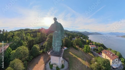 Aerial View of San Carlone Statue Overlooking Lake Maggiore in Arona