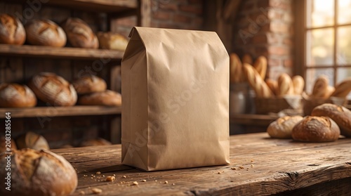 Bakery Paper Bag Mockup on Wooden Table