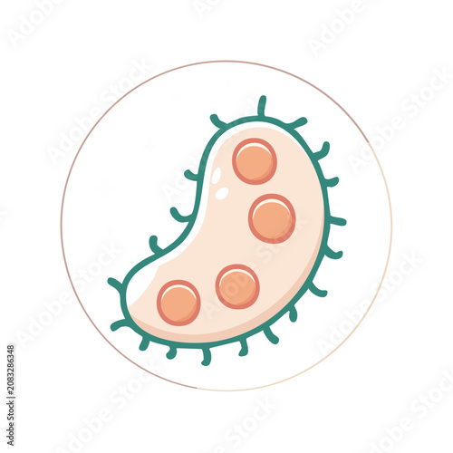Flat illustration of a virus cell with spikes and internal particles